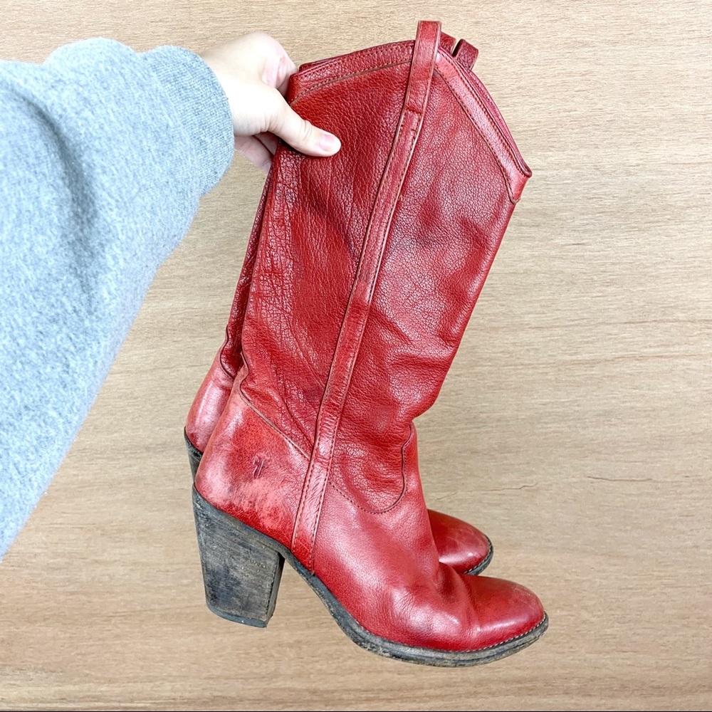 Frye Red Leather Cowboy Boots